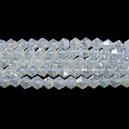 Imitation Jade Electroplate Glass Beads Strands, AB Color Plated, Faceted, Bicone, Clear, 4x4mm, Hole: 0.8mm, about 87~98pcs/strand, 12.76~14.61 inch(32.4~37.1cm)(GLAA-F029-J4mm-A05)