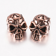 Tibetan Style Alloy Beads, Skull, Red Copper, 12x9x10mm, Hole: 1.5mm(A-PALLOY-F200-11ARG)