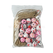 DIY Valentine's Day Pendant Decoration Making Kits, Including Printed Wood Round Beads, Jute Cord, Mixed Color, 40Pcs/bag(DIY-FH0006-49)