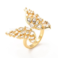 Cubic Zirconia Butterfly Open Cuff Ring, Golden Brass Jewelry for Women, Cadmium Free & Lead Free, Golden, US Size 6 1/2(16.9mm)(RJEW-SZ0001-23)