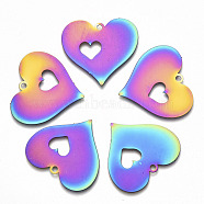 Valentine's Day Ion Plating(IP) 201 Stainless Steel Pendants, Etched Metal Embellishments, Heart with Heart, Rainbow Color, 27x29x0.3mm, Hole: 2mm(X-STAS-R114-015)