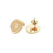 Ion Plating(IP) 304 Stainless Steel Stud Earring Findings, Earring Setting for Enamel, with Ear Nuts and Loop, Oval with Sun, Real 14K Gold Plated, 15.5x15.5mm, Hole: 2mm, Pin: 0.7mm, Tray: 5mm(STAS-N097-238LG)