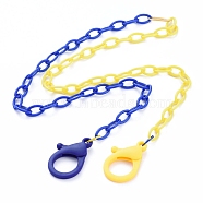 Personalized Two Tone ABS Plastic Cable Chain Necklaces, Eyeglasses Chains, Handbag Chains, with Iron Linking Rings and Plastic Lobster Claw Clasps, Blue & Yellow, 26.77~27.95 inch(68~71cm)(NJEW-JN02825-05)