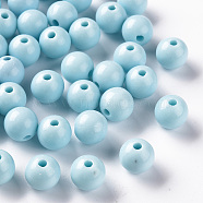 Opaque Acrylic Beads, Round, Sky Blue, 10x9mm, Hole: 2mm(X-MACR-S370-C10mm-A07)