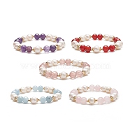 Natural Mixed Gemstone & Pearl Round Beaded Stretch Bracelet for Women, Inner Diameter: 2 inch(5cm)(BJEW-JB09246)