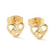 304 Stainless Steel Stud Earrings, Hollow Heart, Real 18K Gold Plated, 7x6.5mm(EJEW-Q788-08G)