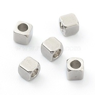 304 Stainless Steel Beads, Cube, Faceted, Stainless Steel Color, 2.5x2.5x2.5mm, Hole: 1.5mm(STAS-H160-02A-P)