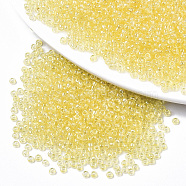 Glass Seed Beads, Fit for Machine Eembroidery, Transparent Colours, Round, Light Yellow, 2.5x1.5mm, Hole: 1mm, about 20000pcs/bag(SEED-S042-11A-05)