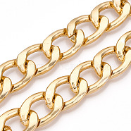 Aluminum Curb Chains, Diamond Cut Cuban Link Chains, Unwelded, Light Gold, 21.5x15x3.5mm(CHA-N003-28KCG)
