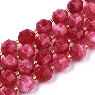 Natural Dolomite Beads Strands, Faceted, Dyed, Round, Deep Pink, 10.5x9.5mm, Hole: 1.2mm, about 31pcs/strand, 15.04 inch~15.35 inch(38.2cm~39cm)(G-T131-85B-04)