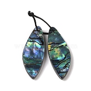 2Pcs Natural Abalone Shell/Paua Shell Pendants, Geometric Charms, Leaf, 38x14x3mm, Hole: 1mm(SHEL-A005-01C)