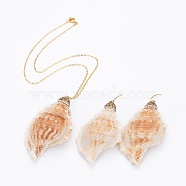 Spiral Shell Pendants Necklaces and Dangle Earrings Jewelry Sets, with Brass  Cable Chains and Stainless Steel Findings, Golden, 16.88 inch(42.9cm), 1.7mm, 86.5~89mm, Pin: 0.7mm(SJEW-JS01012)