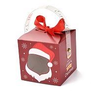 Christmas Folding Gift Boxes, with Transparent Window and Ribbon, Gift Wrapping Bags, for Presents Candies Cookies, Santa Claus, 9x9x15cm(CON-M007-01D)