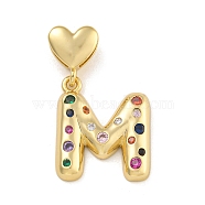 Brass Micro Pave Cubic Zirconia European Dangle Charms, Real 18K Gold Plated, Letter M, 31mm, Hole: 6x3mm, pendant: 22x18.5x4mm(KK-P281-01G-M)