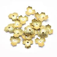 Brass Bead Caps, Lead Free & Cadmium Free & Nickel Free, 3-Petal, Raw(Unplated), 11x11x2mm, Hole: 2mm(KK-G319-09C-RS)