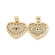 Brass Micro Pave Cubic Zirconia Pendants, Heart with Evil Eye Charms, Golden, 16x17.5x2mm, Hole: 3.5x4mm(ZIRC-F134-11G)