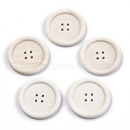 Large Natural Wood Buttons, 4-Hole, Rim Button, Unfinished Wooden Button, Flat Round, PapayaWhip, 40x4.5mm, Hole: 2.5mm(X-WOOD-N006-87B-01)