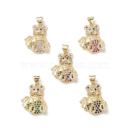 Brass Micro Pave Cubic Zirconia Pendants, Real 16K Gold Plated, Bear Charms, Mixed Color, 21x16.5x4mm, Hole: 5x3mm.(KK-M240-16)