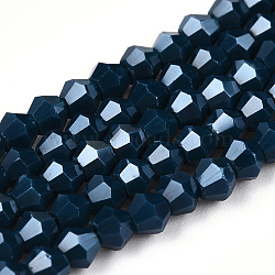 Opaque Solid Color Electroplate Glass Beads Strands, Pearl Luster Plated, Faceted, Bicone, Prussian Blue, 2.9~3.3x2.5mm, Hole: 0.7mm, about 145~150pcs/strand, 16.34~16.54 inch(41.5~42cm)(EGLA-A039-P2mm-A09)