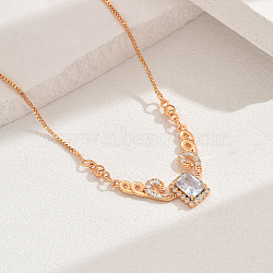 Elegant Vintage Brass Pave Cubic Zirconia Women's Rectangle Pendant Necklaces, Real 18K Gold Plated, Clear, 18.70 inch(47.5cm)(DI2317-2)