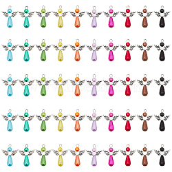 ABS Plastic Imitation Pearls Pendants, with Alloy Finding, Angel Shape, Mixed Color, 31x21.5x7.5mm, Hole: 2mm, 10 colors, 5pcs/color, 50pcs/bag(KY-WH0004-14AS)