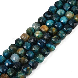 Natural Tiger Eye Dyed Beads Strands, Faceted, Cube, Dark Blue, 7x8x7mm, Hole: 1mm, about 23pcs/strand, 7.48''(19cm)(G-H028-A01-02A)