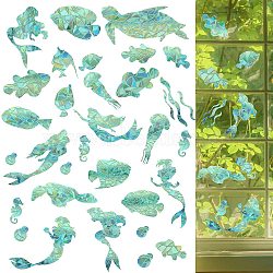 6PCS 2 Styles PVC Stickers Dazzling Color Window Stickers 3D Laser Fish And Mermaid Static Glass Window Stickers, Colorful, 200x118mm(JX833A)