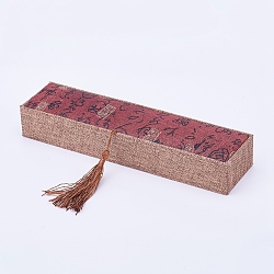 Wooden Necklace Boxes, with Linen and Nylon Cord Tassel, Rectangle, FireBrick, 24x6x3.7cm(X-OBOX-K001-03)