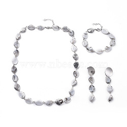 Bracelets & Earrings & Necklaces Jewelry Sets, with Acrylic Imitation Gemstone Style Beads, 304 Stainless Steel Findings and Iron Eye Pin, Gainsboro, Necklace: 22.6 inch(57.5cm), Bracelet: 8-1/8 inch(20.5cm), Earring: 84mm, Pin: 0.8mm(SJEW-JS01046)