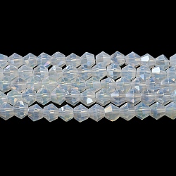 Imitation Jade Electroplate Glass Beads Strands, AB Color Plated, Faceted, Bicone, Clear, 4x4mm, Hole: 0.8mm, about 82~85pcs/strand, 30.5~31cm(GLAA-F029-J4mm-A05)