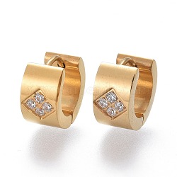 304 Stainless Steel Huggie Hoop Earrings, with Clear Cubic Zirconia, Ring, Golden, 12.5x13.5x7mm, Pin: 1.2mm(X-EJEW-L252-022G)