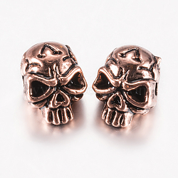 Tibetan Style Alloy Beads, Skull, Red Copper, 12x9x10mm, Hole: 1.5mm(A-PALLOY-F200-11ARG)