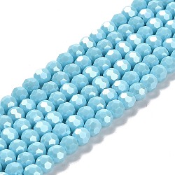Opaque Glass Beads Strands, Faceted, Round, Light Sky Blue, 6mm, Hole: 1mm, about 98~100pcs/strand, 20.39~20.59 inch(51.8~52.3cm)(EGLA-A035-P6mm-A08)