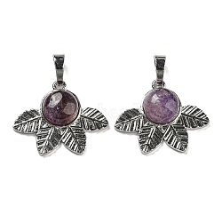 Natural Amethyst Pendants, Rack Plating Brass Leaf Charms, Platinum, Cadmium Free & Lead Free, 22x27x7mm, Hole: 8x5mm(G-P517-02P-02)