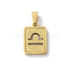 304 Stainless Steel Twelve Constellations Pendants, Real 18K Gold Plated, Rectangle Charm, Libra, 17.5x12x2mm, Hole: 7.5x3.5mm(STAS-S152-02G-G)