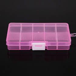 10 Grids Transparent Plastic Removable Bead Containers, with Lids and White Clasps, Rectangle, Deep Pink, 12.8x6.5x2.2cm(CON-PW0001-011G-05)