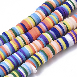Handmade Polymer Clay Beads Strands, for DIY Jewelry Crafts Supplies, Heishi Beads, Disc/Flat Round, Mixed Color, 6x0.5~1mm, Hole: 1.8mm, about 290~320pcs/strand, 15.75 inch~16.14 inch(40~41cm)(CLAY-R089-6mm-084)
