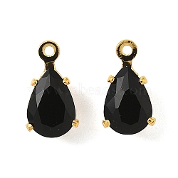 Brass Micro Pave Cubic Zirconia Charms, Cadmium Free & Lead Free, Teardrop, Golden, Black, 9.5~10.5x5~6x4~5mm, Hole: 0.9~1.2mm(X-KK-S336-02G-A)