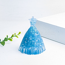 Resin Wedding Dress Display Decoration, with Natural Aquamarine Chips inside Statues for Home Office Decorations, 80x57mm(PW-WG46006-01)