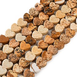 Natural Picture Jasper Beads Strands, Heart, 6x6x3mm, Hole: 1mm, about 69~71pcs/strand, 14.57''~14.96''(37~38cm)(G-M403-A10-02)