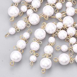 ABS Plastic Imitation Pearl Links connectors, with Brass Finding, Real 18K Gold Plated, Creamy White, 37.5~39.5x10x10mm, Hole: 2mm(KK-S348-226)
