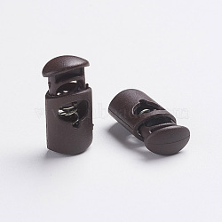 Plastic Spring Cord Locks, 1-Hole, Coffee, 27~28x14x9mm, Hole: 3x7.5mm(KY-WH0020-47O)