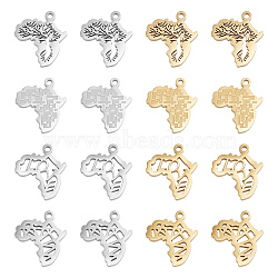 16Pcs 8 Style Ion Plating(IP) 304 Stainless Steel Pendants, Manual Polishing, Map of Africa, Mixed Color, 14x16x1mm, Hole: 1.6mm, 2pcs/style(STAS-UN0028-39)