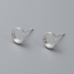 304 Stainless Steel Stud Earring Findings, Flat Round, Silver, Tray: 6mm, 13x8x2mm, Pin: 0.8mm.(STAS-H410-07S-C)