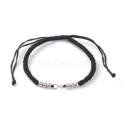 Adjustable Braided Polyester Cord Bracelet Making, with 304 Stainless Steel Jump Rings and Smooth Round Beads, Black, Single Chain Length: about 6-1/2 inch(16.5cm)(AJEW-JB00849-04)