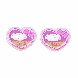 Transparent Printed Acrylic Cabochons, Heart with Dog & Word Yes, Orchid, 33x39x1.5mm(TACR-N016-05)