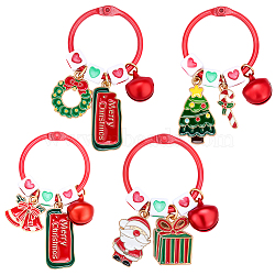 4Pcs 4 Styles Christmas Acrylic & Alloy Keychains, with Alloy Keychain Clasps, Mixed Color, 54~61mm, 1pc/style(HJEW-SC0002-77)