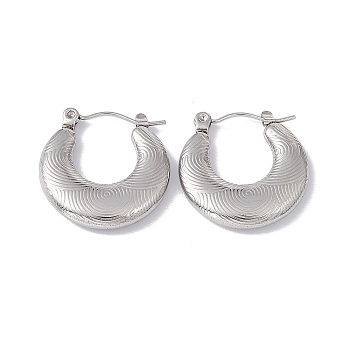 304 Stainless Steel Croissant Hoop Earrings for Women, Stainless Steel Color, 20.5x20x3.5mm, Pin: 0.7mm