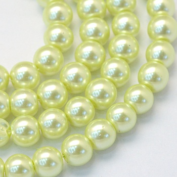 Baking Painted Pearlized Glass Pearl Round Bead Strands, Light Goldenrod Yellow, 8~9mm, Hole: 1mm, about 105pcs/strand, 31.4 inch