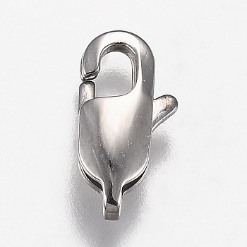 316 Surgical Stainless Steel Lobster Claw Clasps, Manual Polishing, Stainless Steel Color, 13x6.5x3.5mm, Hole: 2x1.5mm